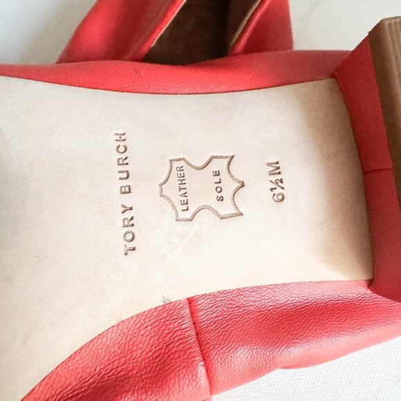 Tory Burch Leather Coral Orange Scrunch Back Low Black Heel Flats 6.5 - Picture 10 of 12